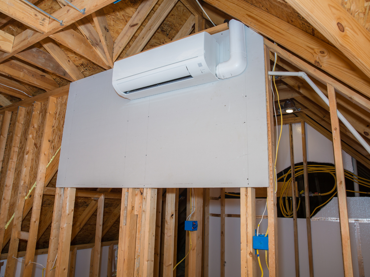 McCandless Plumbing & Excavation installs ductless AC units in buildings under construction, ready for full service needs.