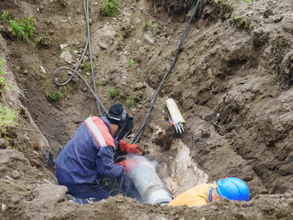 McCandless Plumbing & Excavation fixes a broken underground pipe, showing safe and skilled sewer repair work in progress.