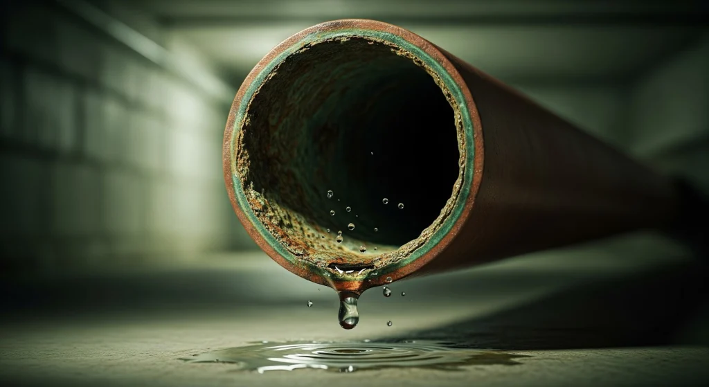 Water leak from an old pipe shows why you should trust McCandless Plumbing & Excavation for repairs.