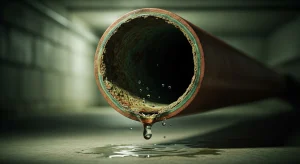 Water leak from an old pipe shows why you should trust McCandless Plumbing & Excavation for repairs.