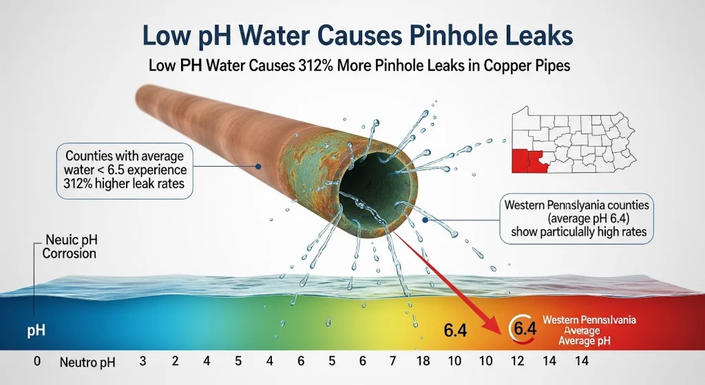 McCandless Plumbing & Excavation warns that Western PA homes with low water pH may have more copper pipe leaks.