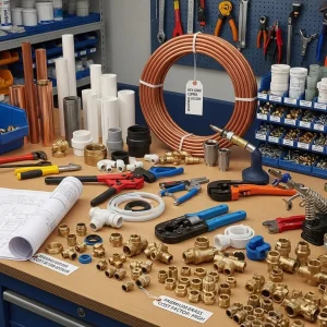 McCandless Plumbing & Excavation shows their workspace ready with the right tools and parts for any plumbing job.