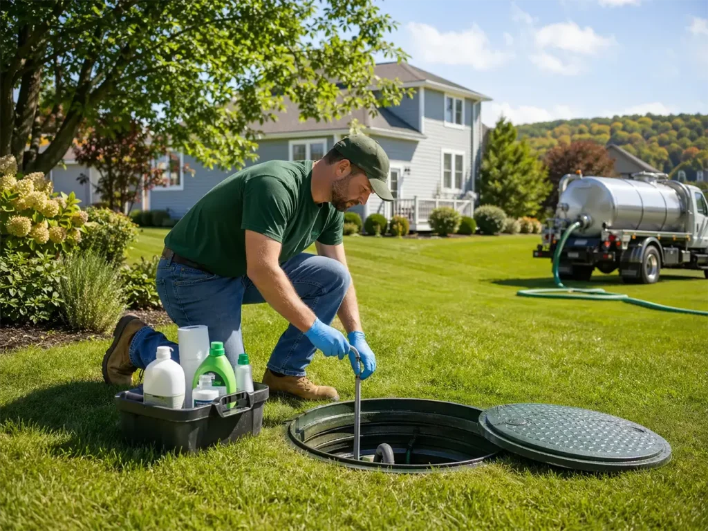 McCandless Plumbing & Excavation provides septic tank inspection and service outside a home.