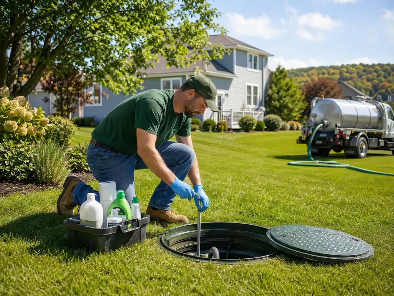 McCandless Plumbing & Excavation provides septic tank inspection and service outside a home.