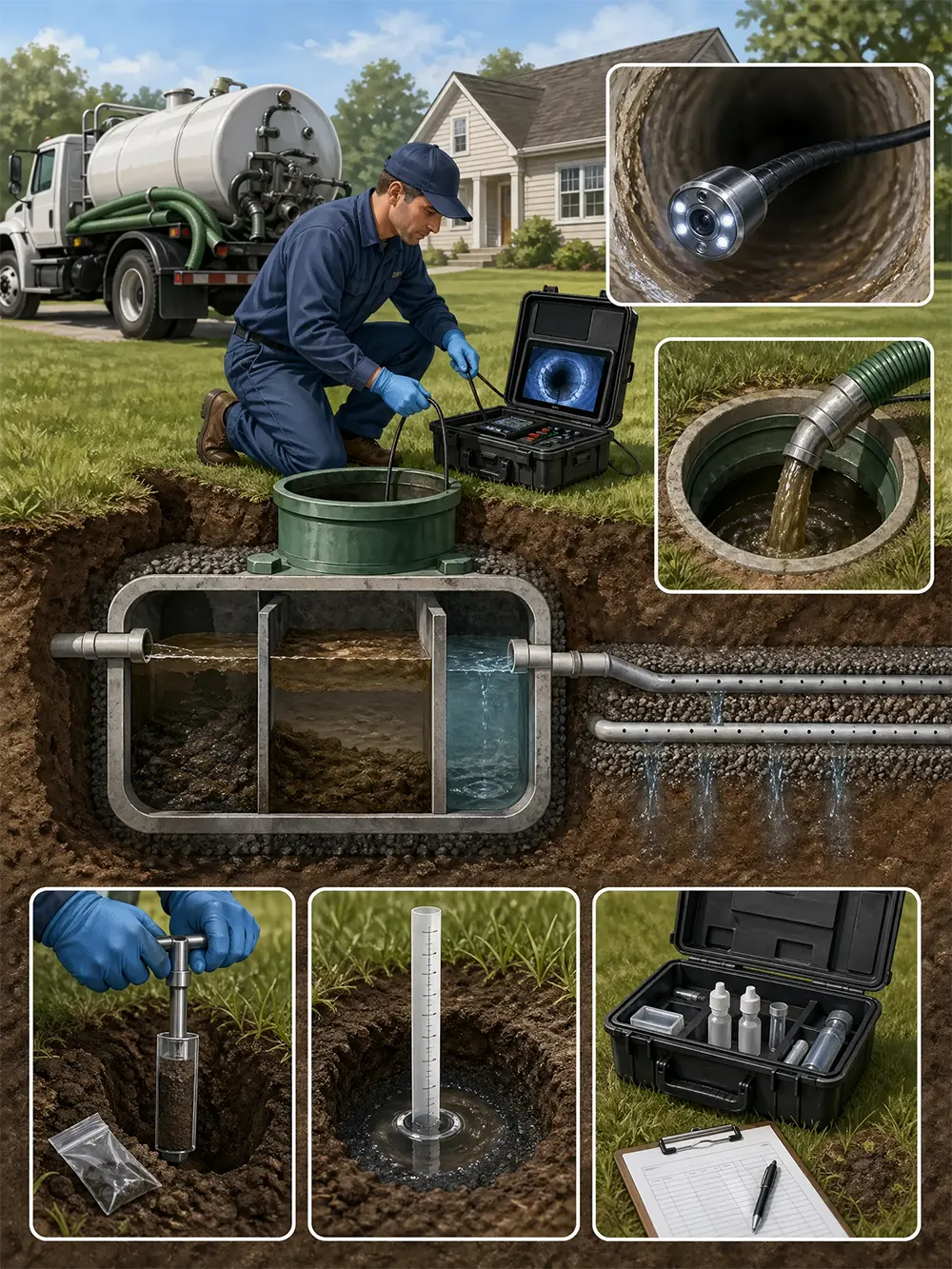 McCandless Plumbing & Excavation checks a home's septic tank to ensure safe water flow and proper system function.