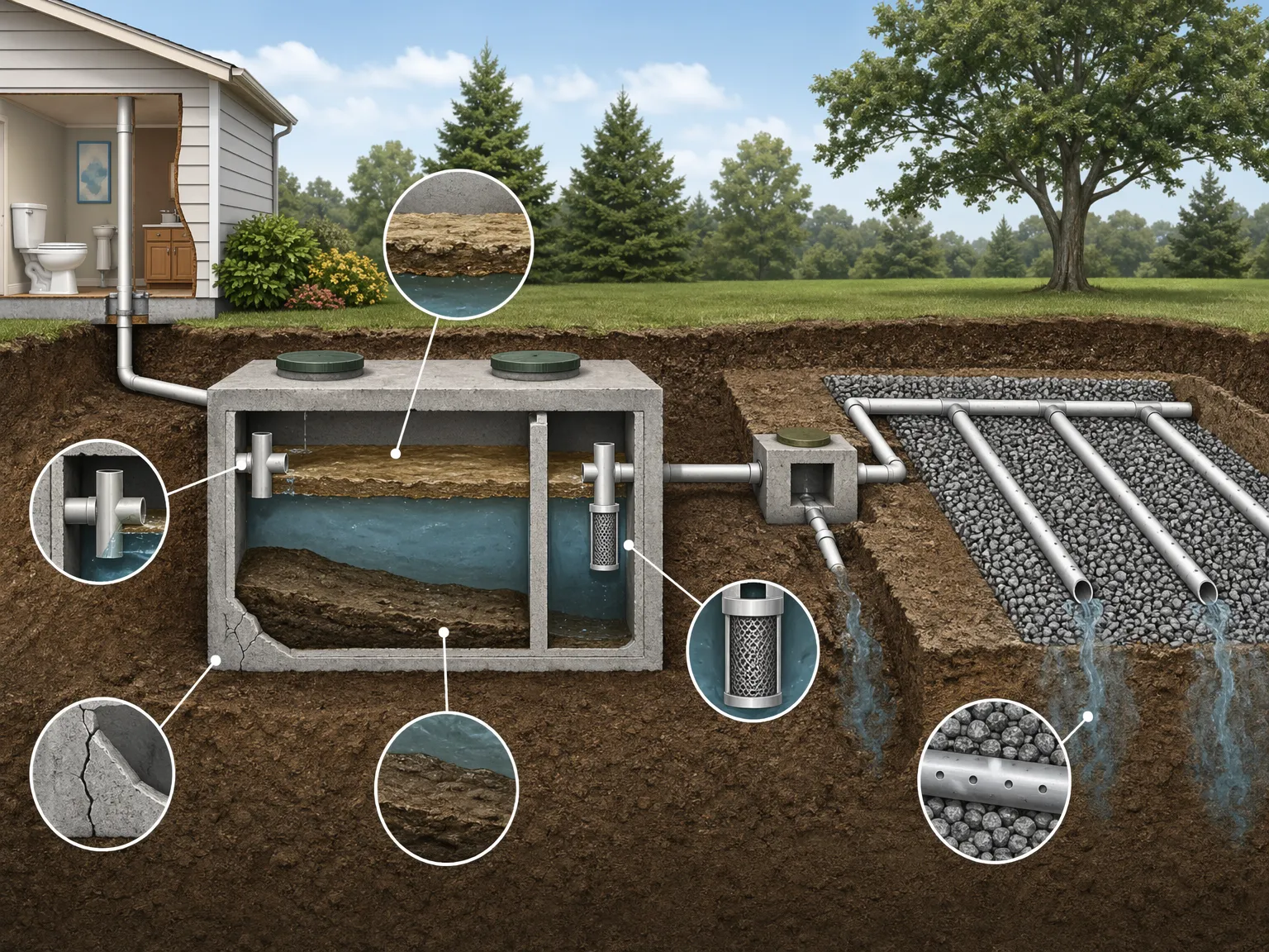 McCandless Plumbing & Excavation helps show how a septic system works underground to treat and filter waste from your home.