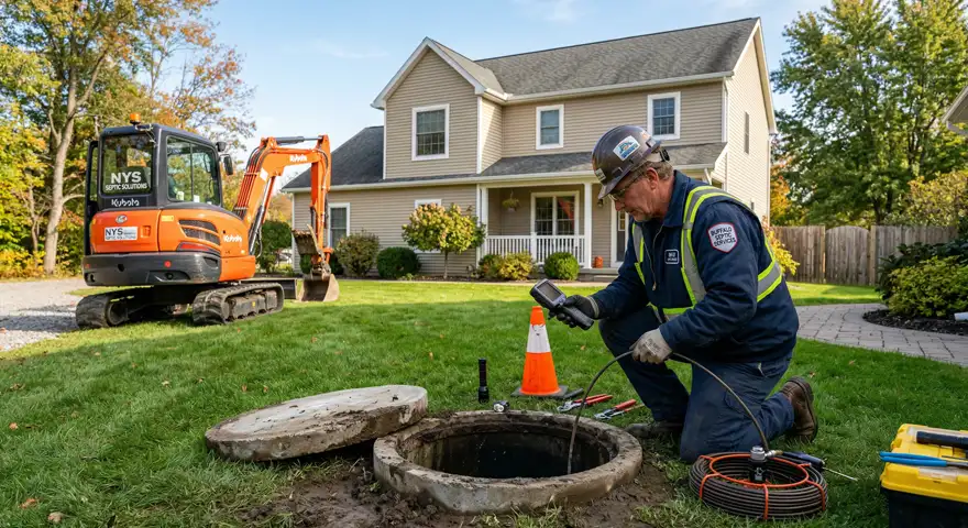 McCandless Plumbing & Excavation checks a residential manhole for safety and repairs using equipment and technology.