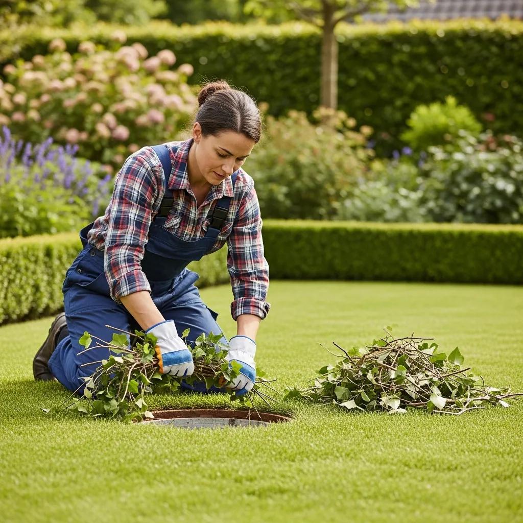 Someone collects yard waste for composting, showing how McCandless Plumbing & Excavation cares for the environment.