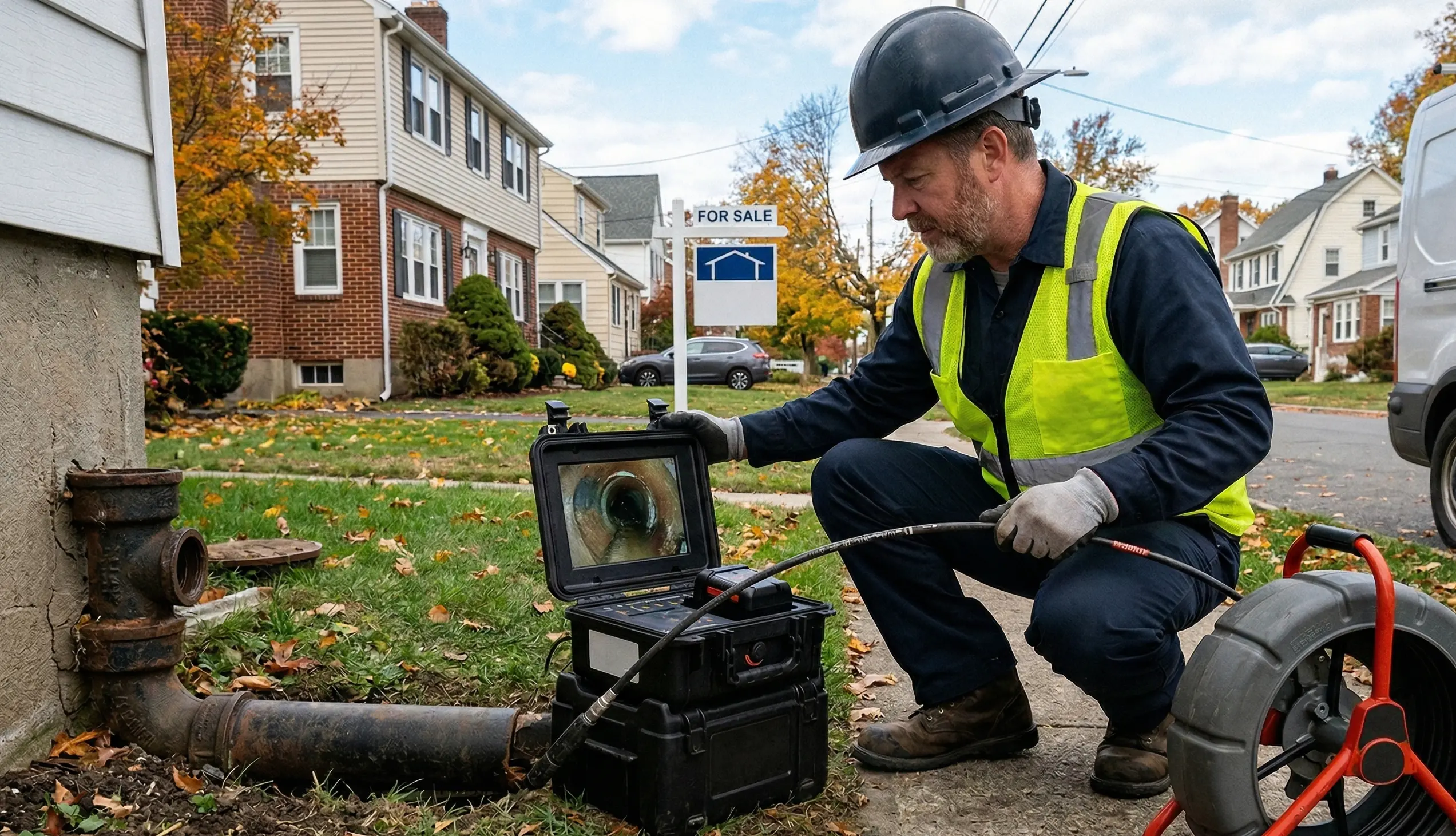 McCandless Plumbing & Excavation inspects a home's pipe with special equipment to check for issues before selling.