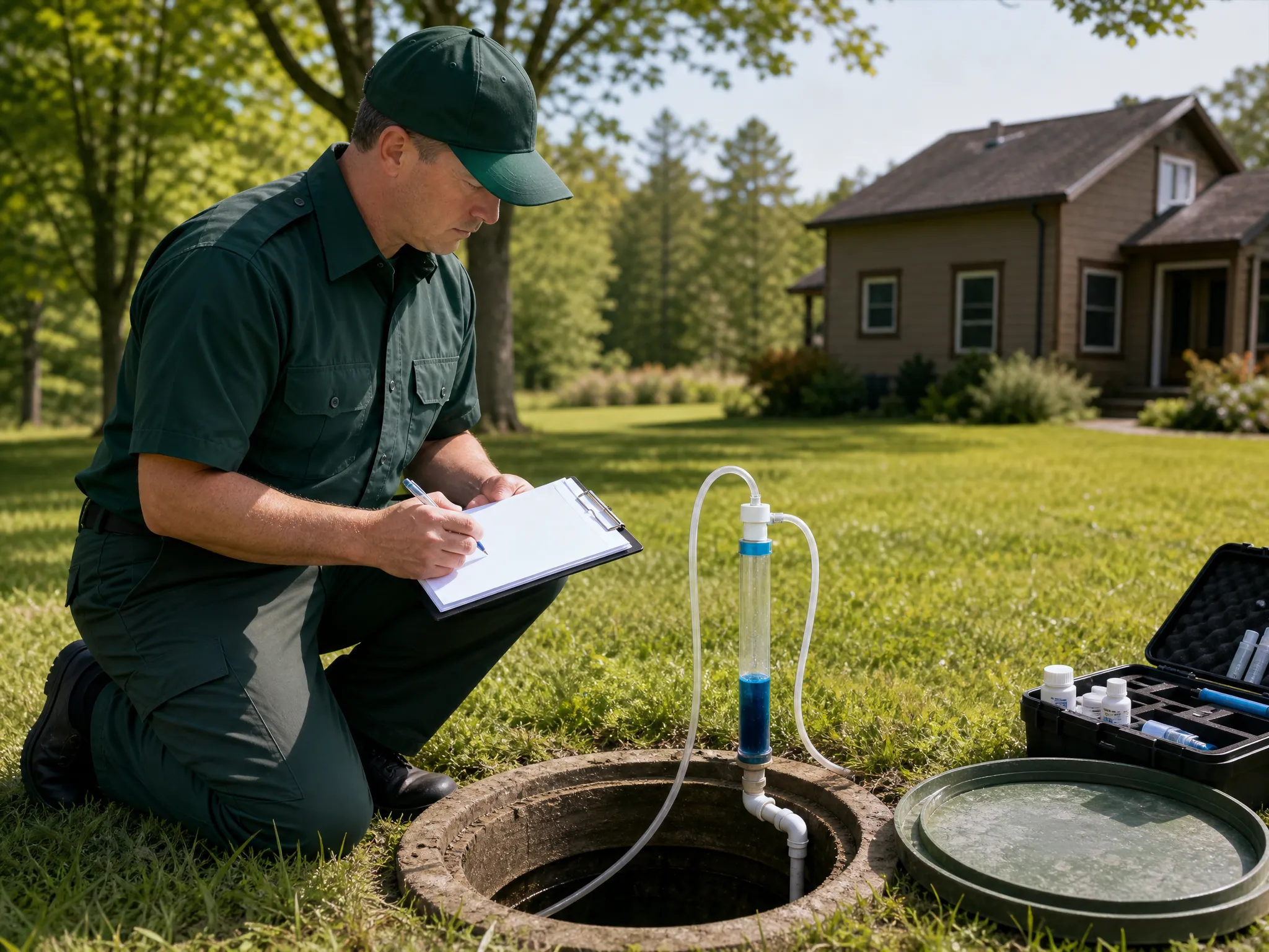 McCandless Plumbing & Excavation worker checks well or septic system and records data during a routine inspection.