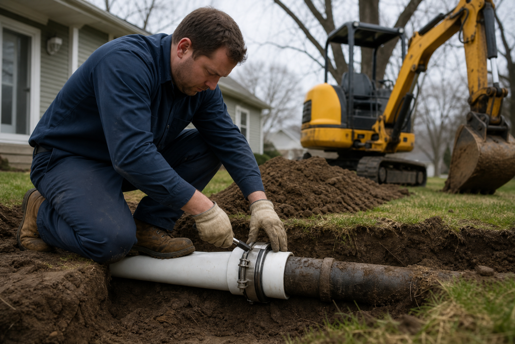 McCandless crew completing a sewer line repair at a Jamestown, NY home