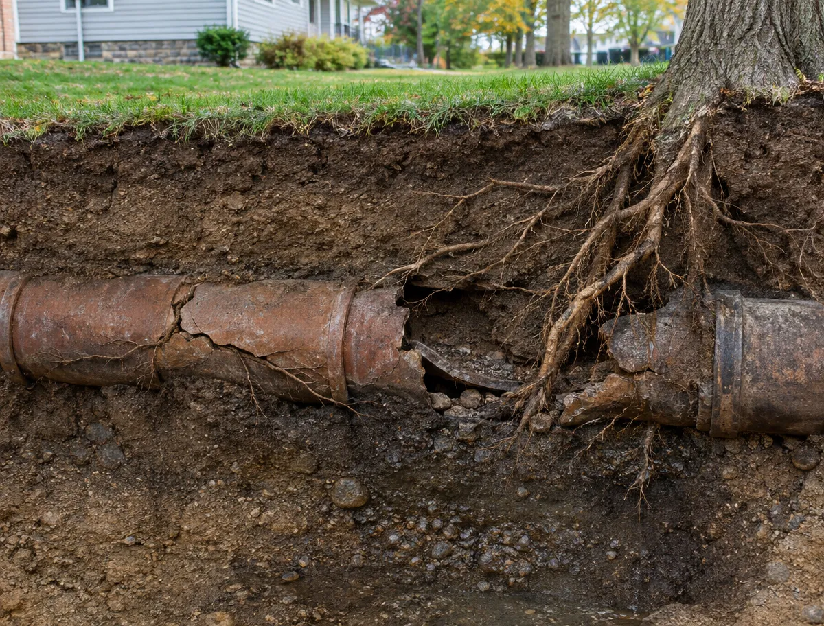 McCandless Plumbing & Excavation can help when tree roots break underground pipes near your house and cause damage.