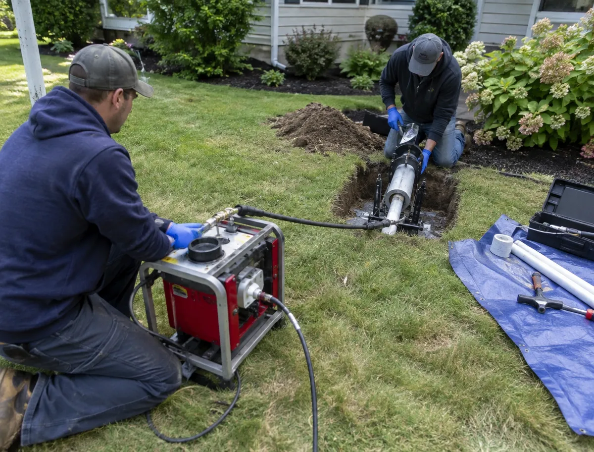 McCandless Plumbing & Excavation team repairs underground pipes with trenchless methods, keeping the yard and home safe.